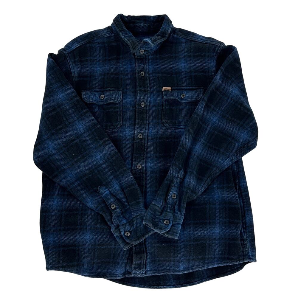 Orvis Heavyweight Flannel Shirt Jacket Mens XL Blue Black Plaid Shacket Pockets